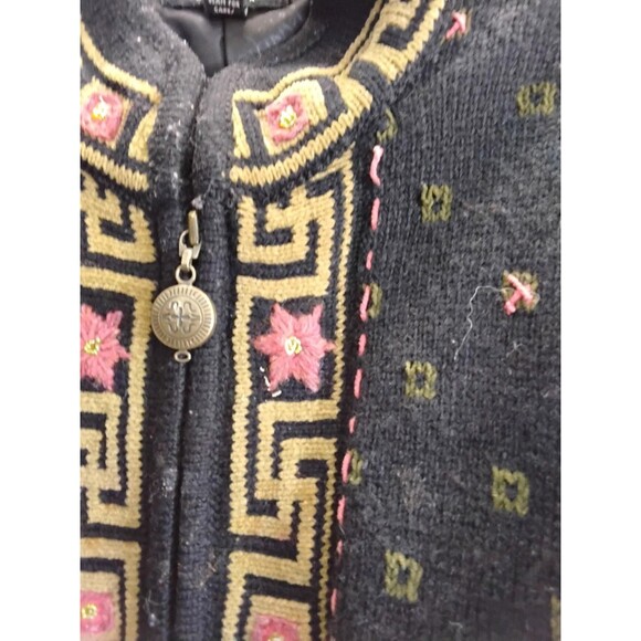 Icelandic Design Wool Sweater Jacket  Full Zip  Boho Cottagecrore  Embroidered - Picture 2 of 4